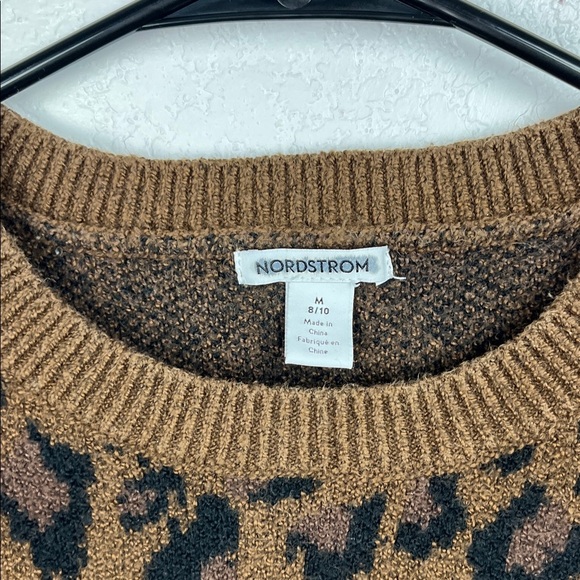 Nordstrom Women’s Brown and Black Leopard Cropped Sweater Crew Neck Sz M Mobwife - Picture 3 of 8